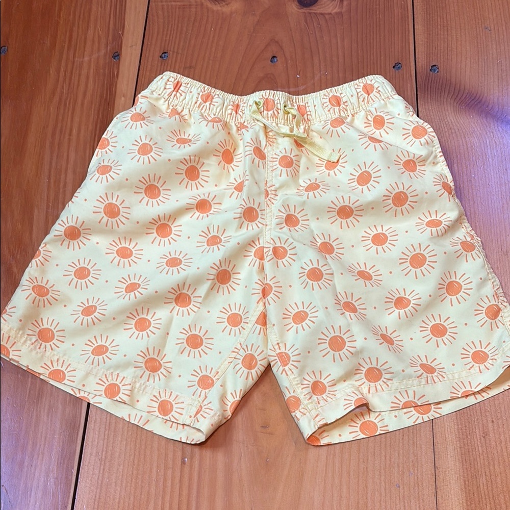 HANNA ANDERSSON 140 Yellow/Orange Sunshine Day Sun Printed Swim Trunks